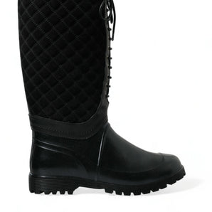 Dolce &amp; Gabbana Elegant Quilted Lace-Up Rain Boots