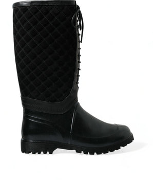 Dolce & Gabbana Black Chioggia Rubber Suede Rain Boots Shoes