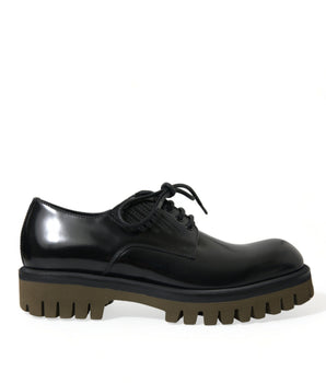 Dolce & Gabbana Black Leather Lace Up Derby Men Dress Shoes