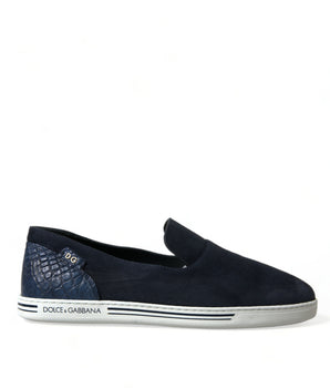 Dolce & Gabbana Blue Suede Caiman Loafers Saint Tropez Shoes