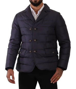 Dolce & Gabbana Blue Silk Goat Coat Blouson Winter Jacket