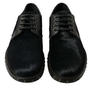 Dolce & Gabbana Elegant Black Calf Fur Derby Shoes