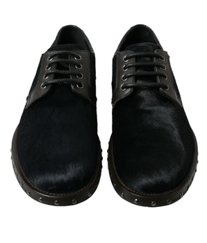 Dolce & Gabbana Black Stable Fur Derby SAN PIETRO Dress Shoes