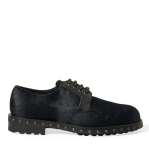 Dolce &amp; Gabbana Elegant Black Calf Fur Derby Shoes