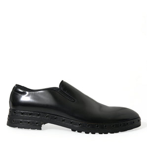 Dolce &amp; Gabbana Elegant Black Leather Studded Loafers