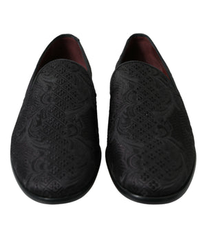 Dolce & Gabbana Black Brocade Men Slip On Loafer Dress Shoes