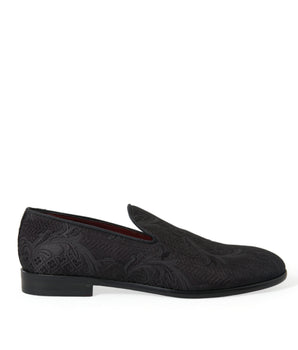 Dolce & Gabbana Black Brocade Men Slip On Loafer Dress Shoes