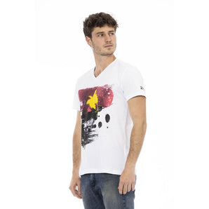 Trussardi Action Elegante camiseta blanca con cuello de pico y estampado frontal