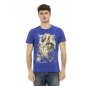 Camiseta Trussardi Action Sleek de algodón azul con estampado frontal único