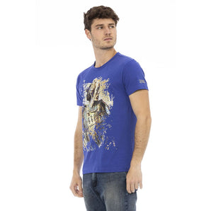 Camiseta Trussardi Action Sleek de algodón azul con estampado frontal único