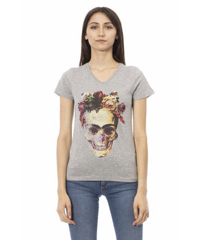 Trussardi Action Gray Cotton Women V-Neck Top