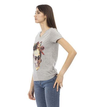 Trussardi Action Gray Cotton Women V-Neck Top