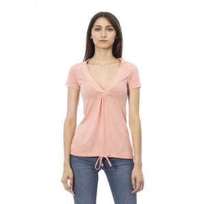 Trussardi Action Elegant Camiseta rosa de manga corta con estampado chic