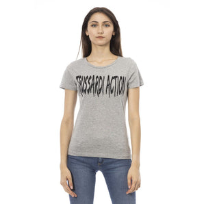 Trussardi Action Elegante camiseta gris de mezcla de algodón con estampado chic