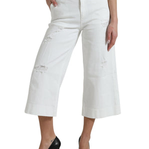 Dolce & Gabbana Elegant White Mid-Waist Denim Cropped Jeans