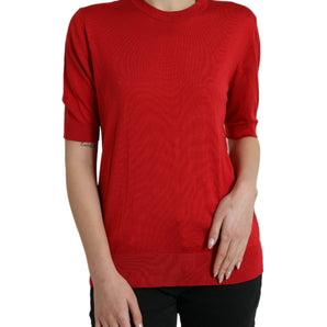 Dolce &amp; Gabbana Top de seda rojo con cuello redondo