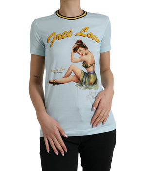 Dolce &amp; Gabbana Elegante camiseta de algodón azul claro