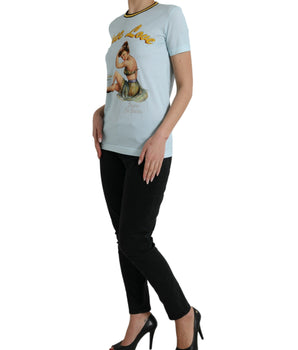 Dolce &amp; Gabbana Elegante camiseta de algodón azul claro