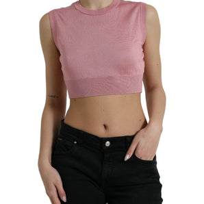 Dolce &amp; Gabbana Elegant Silk Crew Neck Cropped Tank Top