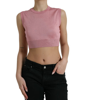 Dolce &amp; Gabbana Top corto sin mangas de seda elegante con cuello redondo