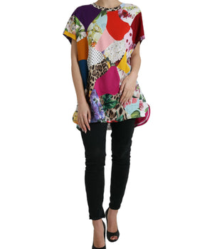 Dolce &amp; Gabbana Blusa de patchwork de seda y algodón multicolor