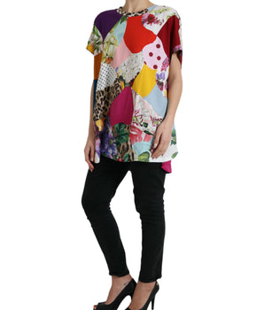 Dolce &amp; Gabbana Blusa de patchwork de seda y algodón multicolor