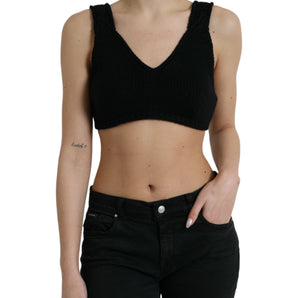 Dolce &amp; Gabbana Elegant Black Cashmere Bustier Crop Top