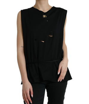 Dolce &amp; Gabbana Elegante camiseta sin mangas negra con cuello redondo