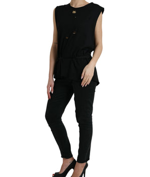 Dolce &amp; Gabbana Elegante camiseta sin mangas negra con cuello redondo