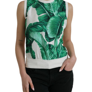 Dolce &amp; Gabbana Silk Banana Leaf Print Tank Top