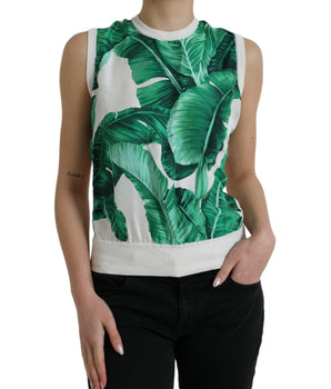 Dolce &amp; Gabbana Camiseta sin mangas de seda con estampado de hojas de plátano