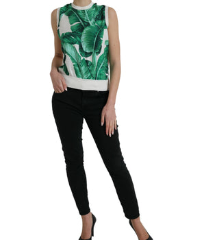 Dolce &amp; Gabbana Camiseta sin mangas de seda con estampado de hojas de plátano