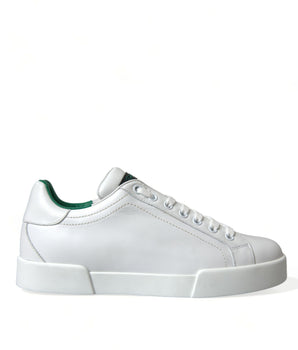 Dolce &amp; Gabbana Green Leather White Portofino Sneakers Shoes
