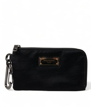 Dolce &amp; Gabbana Black Nylon Logo Plaque Keyring Pouch Clutch Bag