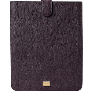 Dolce &amp; Gabbana Dark Brown Leather Logo Plaque Cover Sleeve Tablet Case
