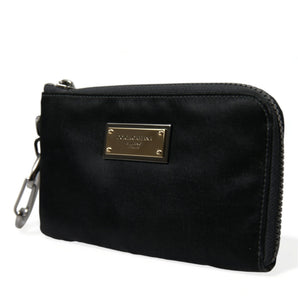 Dolce & Gabbana Elite Black Nylon & Leather Pouch with Logo Detail