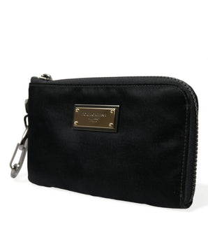 Dolce &amp; Gabbana Black Nylon Logo Plaque Keyring Pouch Clutch Bag