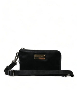 Dolce &amp; Gabbana Black Nylon Logo Plaque Keyring Pouch Clutch Bag