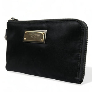 Dolce & Gabbana Elegant Black Nylon Leather Pouch with Silver Details