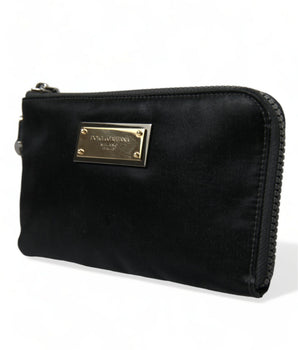 Dolce &amp; Gabbana Black Nylon Logo Plaque Keyring Pouch Clutch Bag