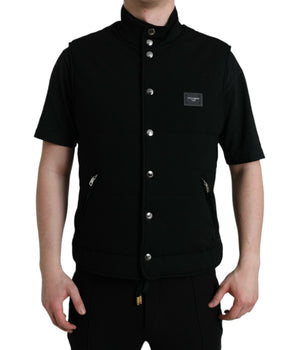 Dolce & Gabbana Black Rayon Buttoned Vest Logo Jacket