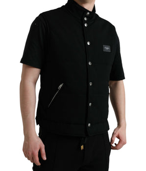 Dolce & Gabbana Black Rayon Buttoned Vest Logo Jacket