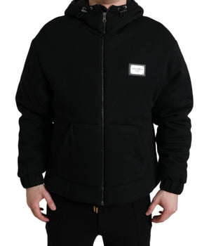 Dolce &amp; Gabbana Elegant Black Bomber Jacket with Hood