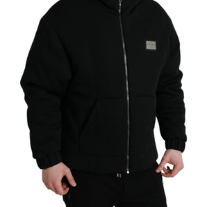 Dolce &amp; Gabbana Elegant Black Bomber Jacket with Hood