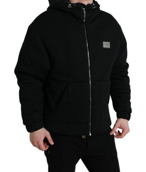 Dolce &amp; Gabbana Elegant Black Bomber Jacket with Hood