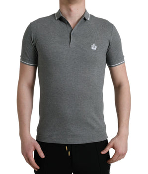 Dolce & Gabbana Gray Collared Short Sleeve Crown T-shirt