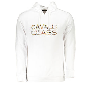 Cavalli Class Elegante sudadera con capucha blanca y logo estampado