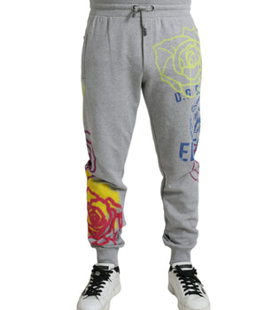 Dolce & Gabbana Gray Cotton Graffiti Sweatpants Jogger Pants