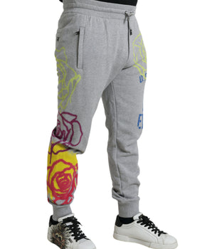 Dolce & Gabbana Gray Cotton Graffiti Sweatpants Jogger Pants