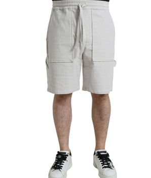 Dolce & Gabbana Beige Cotton Corduroy Logo Bermuda Shorts